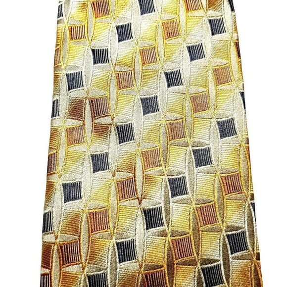 Pronto Uomo Silk Tie‎ Yellow Woven Geometric - Picture 2 of 6